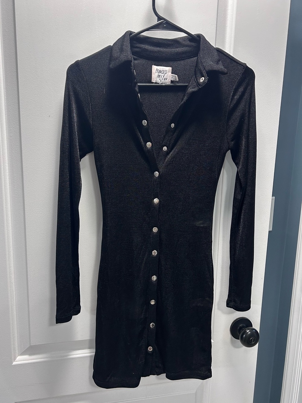 Princess Polly Black Long-Sleeve Button-Down Mini Dress